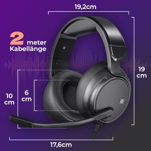 Defender® Shadow Gaming Headset – 3,5 mm Klinke, Over-Ear, 50 mm Treiber, Flexibles Mikrofon, Lautstärkeregler, Metall-Kopfbügel, PC Headset mit Mikrofon, Kompatibel mit PS5, Xbox, Switch & PC Bild 6