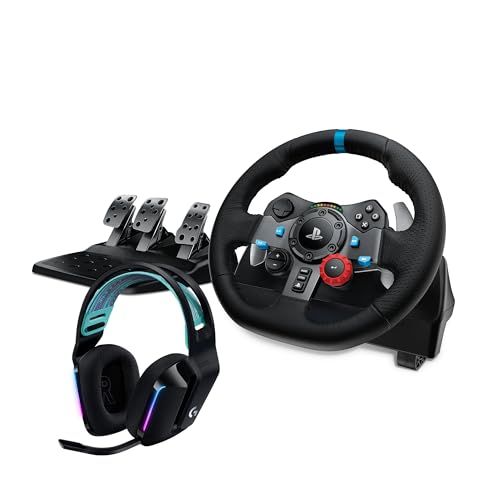 Logitech G29 Driving Force Gaming Rennlenkrad, Zweimotoriges Force Feedback, 900° Lenkbereich, Verstellbare Edelstahl Bodenpedale, für PS5, PS4, Mac - Schwarz + LIGHTSPEED kabelloses Gaming-Headset Bild 1