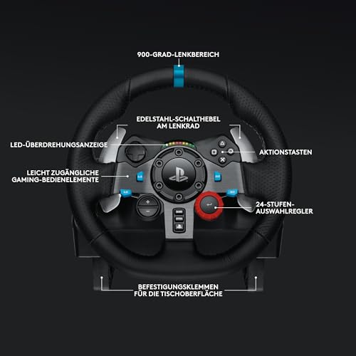 Logitech G29 Driving Force Gaming Rennlenkrad, Zweimotoriges Force Feedback, 900° Lenkbereich, Verstellbare Edelstahl Bodenpedale, für PS5, PS4, Mac - Schwarz + LIGHTSPEED kabelloses Gaming-Headset Bild 5