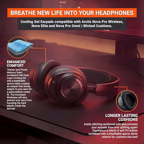 WC Freeze Nova Pro Wireless – Kühlende Gel-Ohrpolster für Arctis Nova Pro Wireless & Nova Elite (passt Nicht auf andere Modelle), von Wicked Cushions, extra dick und bequem | Black Bild 3