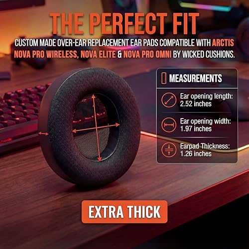 WC Freeze Nova Pro Wireless – Kühlende Gel-Ohrpolster für Arctis Nova Pro Wireless & Nova Elite (passt Nicht auf andere Modelle), von Wicked Cushions, extra dick und bequem | Black Bild 4