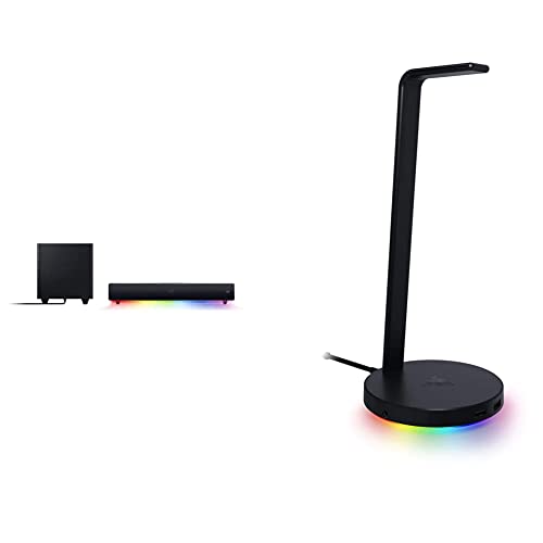 Razer Leviathan V2 - PC-Gaming-Soundbar Schwarz & Base Station V2 Chroma - Headset-Ständer mit USB-Hub und RGB-Beleuchtung (USB-Hub mit 7.1 Surround Sound) Schwarz Bild 1