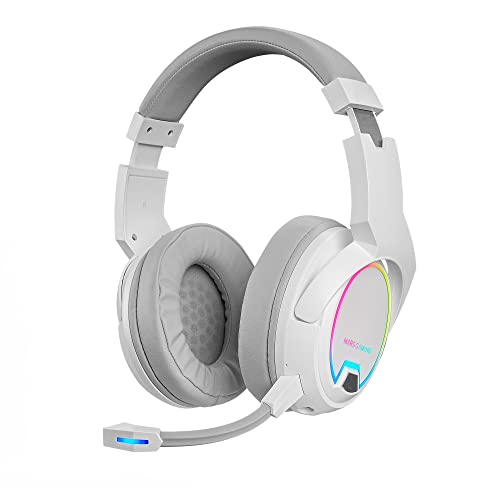 Mars Gaming MHW-100, Kabelloses ARGB Flow Headset, Abnehmbares ENC-Mikrofon, Passive Geräuschunterdrückung ENC, Windows/PS4/PS5/XBOX ONE/Xbox Series X|S/Mac/Switch/Switch 2/Smartphone/Tablet, Weiß Bild 1