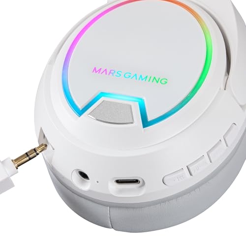 Mars Gaming MHW-100, Kabelloses ARGB Flow Headset, Abnehmbares ENC-Mikrofon, Passive Geräuschunterdrückung ENC, Windows/PS4/PS5/XBOX ONE/Xbox Series X|S/Mac/Switch/Switch 2/Smartphone/Tablet, Weiß Bild 2