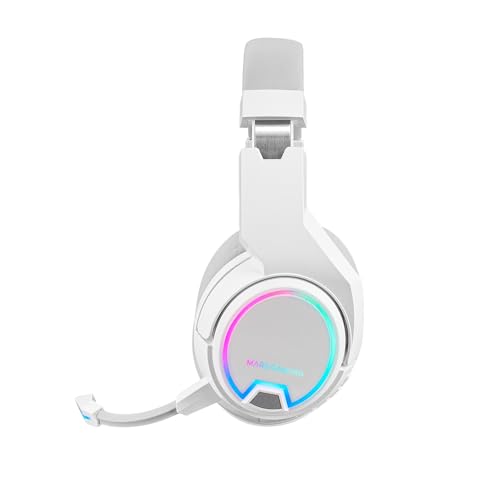 Mars Gaming MHW-100, Kabelloses ARGB Flow Headset, Abnehmbares ENC-Mikrofon, Passive Geräuschunterdrückung ENC, Windows/PS4/PS5/XBOX ONE/Xbox Series X|S/Mac/Switch/Switch 2/Smartphone/Tablet, Weiß Bild 4