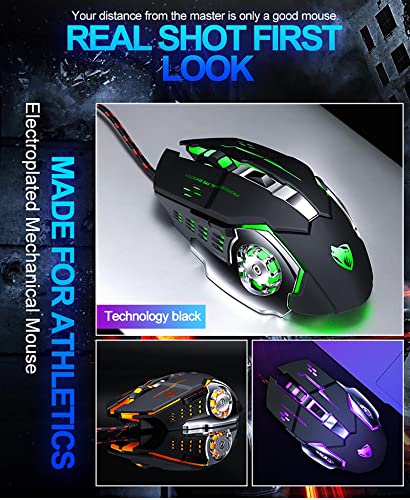 ✅ MOUSE GAMING RGB LED Programmierbare Präzises Metall verkabelt 6 Tasten ergonomisch beleuchtete Laptop PC V6 Gaming Zubehör Maus schwarz ✅ Bild 4