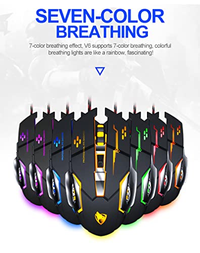 ✅ MOUSE GAMING RGB LED Programmierbare Präzises Metall verkabelt 6 Tasten ergonomisch beleuchtete Laptop PC V6 Gaming Zubehör Maus schwarz ✅ Bild 6