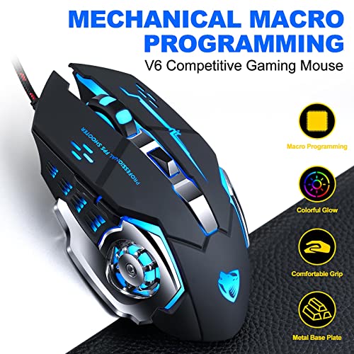 ✅ MOUSE GAMING RGB LED Programmierbare Präzises Metall verkabelt 6 Tasten ergonomisch beleuchtete Laptop PC V6 Gaming Zubehör Maus schwarz ✅ Bild 7