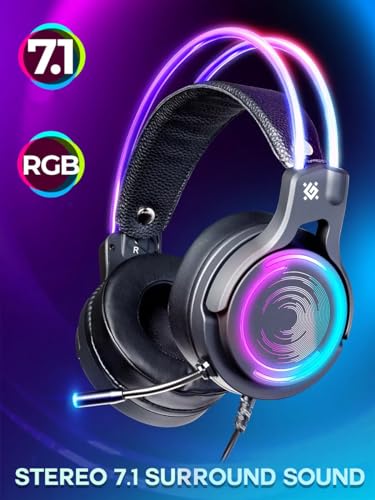 Defender® Gaming Headset, 7.1 Surround Sound, Gaming Kopfhörer PC mit Kabel für PS4, Laptop, Over-Ear-Kopfhörer mit Noise-Cancelling-Mikrofon, Headset Mit Mikrofon, LED-Licht, Schwarz Bild 2