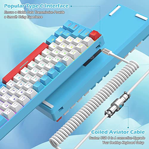 ZIYOU LANG Wired Gaming-Tastatur und Maus Combo mit Spiral USB-C Kabel T60 Pro - Kompakt 60% UK Layout(QWERTY) Mechanische Tastatur Linear Red Switch, 6400DPI Ultra-Light RGB Mäuse für PC/Mac - Blau Bild 5