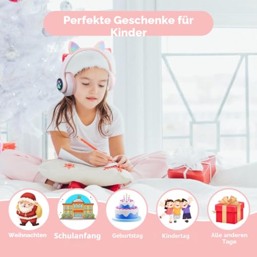 AXFEE Kopfhörer Kinder, Kinderkopfhörer Bluetooth, Mädchen Katzenohr Over-Ear mit LED-licht Faltbare Stereo Kabellose, Mikrofon,Micro SD/TF für Handy/Tablet/PC Bild 6
