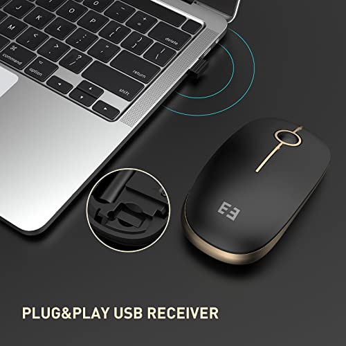 seenda Maus Kabellos, 2,4G Funkmaus mit 1600 DPI für PC/Laptop/Linux, 3 Leise Tasten, Für Links- und Rechtshänder, 18 Monate Akkulaufzeit (Schwarz und Gold) Bild 4