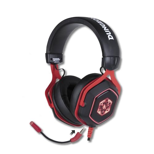 Konix Dungeons & Dragons Kabelgebundenes Gaming-Headset D20 für PC - 50-mm-Lautsprecher - Mikrofon - 2 m USB-Kabel - Hintergrundbeleuchtung - Schwarz und Rot Bild 1