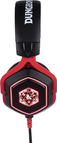 Konix Dungeons & Dragons Kabelgebundenes Gaming-Headset D20 für PC - 50-mm-Lautsprecher - Mikrofon - 2 m USB-Kabel - Hintergrundbeleuchtung - Schwarz und Rot Bild 2
