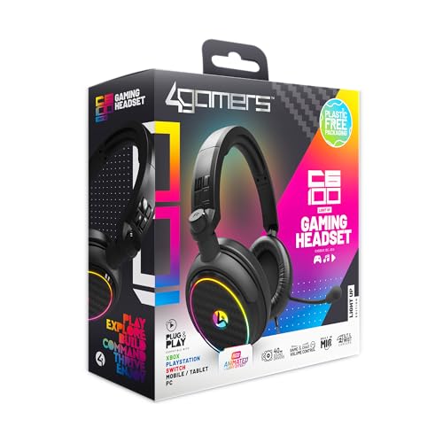 4Gamers C6-100 LED-beleuchtetes Gaming-Headset, kompatibel mit PS4, PS5, Xbox One, Serie S, Serie X, Nintendo Switch, PC & Mobile Bild 1