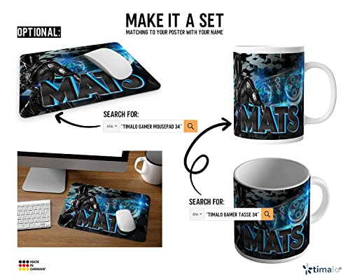 timalo® Cooles Gaming Mousepad mit Namen | Gamer Motiv Mauspad Konsole personalisiert mit Wunschname für Jungen | Mousepad-g-34 Bild 4