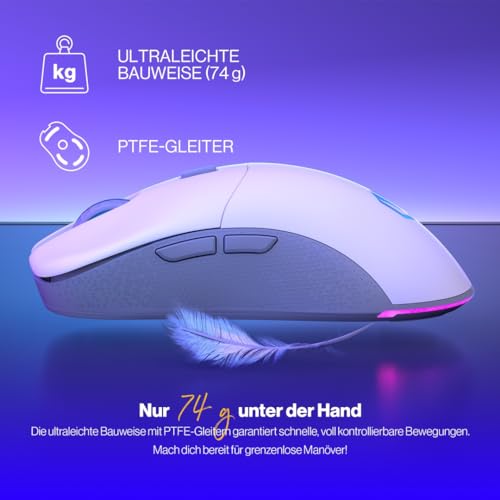 ENDORFY GEM Plus Wireless Onyx White, Leichte kabellose Gaming-Maus (74 g), PixArt PAW3395 Sensor der Spitzenklasse, 26.000 DPI, langlebige Kailh GM 8.0 Schalter, 6 programmierbare Tasten, EY6A015 Bild 3