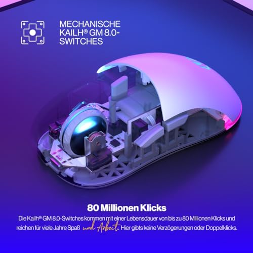 ENDORFY GEM Plus Wireless Onyx White, Leichte kabellose Gaming-Maus (74 g), PixArt PAW3395 Sensor der Spitzenklasse, 26.000 DPI, langlebige Kailh GM 8.0 Schalter, 6 programmierbare Tasten, EY6A015 Bild 4