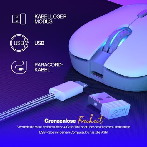 ENDORFY GEM Plus Wireless Onyx White, Leichte kabellose Gaming-Maus (74 g), PixArt PAW3395 Sensor der Spitzenklasse, 26.000 DPI, langlebige Kailh GM 8.0 Schalter, 6 programmierbare Tasten, EY6A015 Bild 5