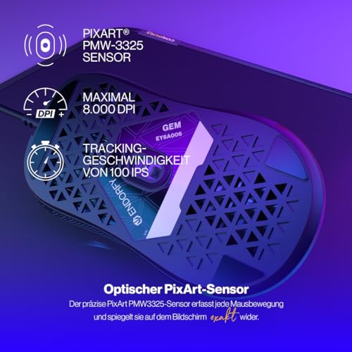 ENDORFY GEM, Leichte Gaming-Maus, Leichte Gaming-Maus (67 g), PixArt PMW3325 Sensor, 8000 DPI, Kailh GM 4.0 switches, 6 programmierbare Tasten, Mausfüße aus „PTFE”, EY6A006 Bild 2