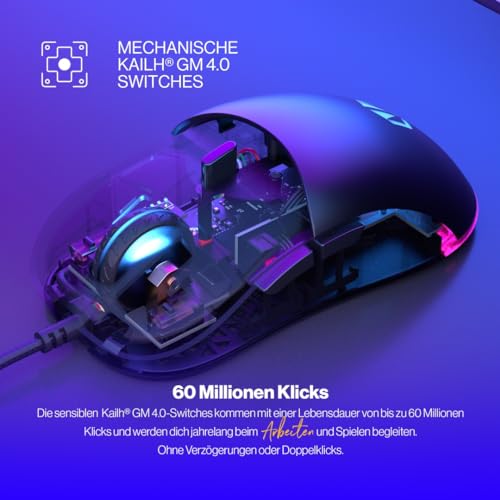 ENDORFY GEM, Leichte Gaming-Maus, Leichte Gaming-Maus (67 g), PixArt PMW3325 Sensor, 8000 DPI, Kailh GM 4.0 switches, 6 programmierbare Tasten, Mausfüße aus „PTFE”, EY6A006 Bild 4