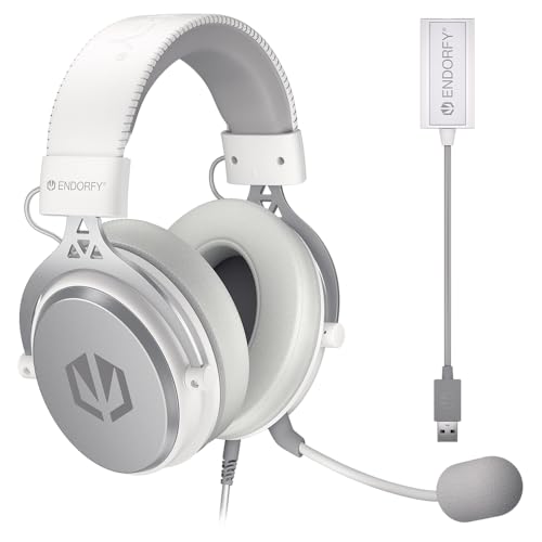 ENDORFY VIRO Plus USB Onyx White, Gaming Over-Ear-Kopfhörer, Abnehmbares Mikrofon, USB 7.1-Soundkarte, Austauschbare Stoffohrpolster, Abnehmbares Kabel, 53 mm Treiber Bild 1