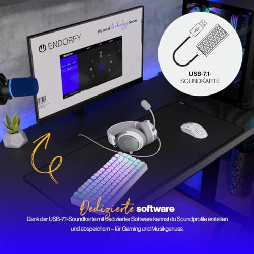 ENDORFY VIRO Plus USB Onyx White, Gaming Over-Ear-Kopfhörer, Abnehmbares Mikrofon, USB 7.1-Soundkarte, Austauschbare Stoffohrpolster, Abnehmbares Kabel, 53 mm Treiber Bild 6