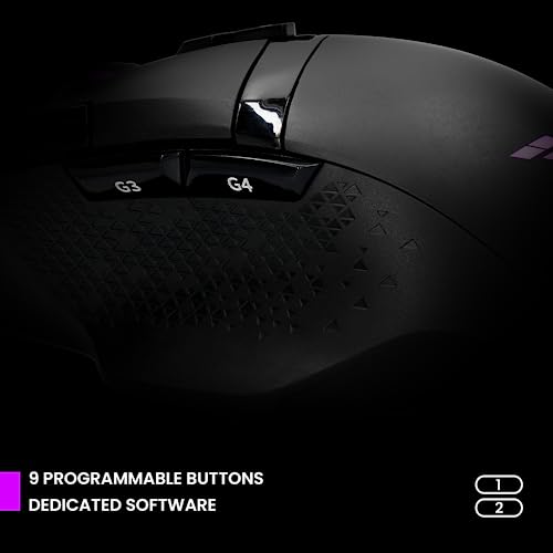 PREYON Falcon Kabelgebundene Gaming-Maus mit RGB-Hintergrundbeleuchtung und Geflochtenem Kabel - Computermaus mit Omron 20M-Schaltern - 12400 DPI Optischer Sensor - 9 Programmierbare Tasten Bild 3
