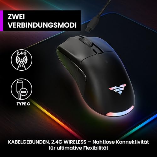 PREYON Gaming Maus mit Kabel 1.8 m und Kabellose Mouse für PC Gamingmaus Wireless - Programmierbare Tasten RGB-Leuchten 2.4G Hz USB Leichtgewicht 85 g 16K DPI Sensor-Anpassungen - Owl Schwarz Bild 2