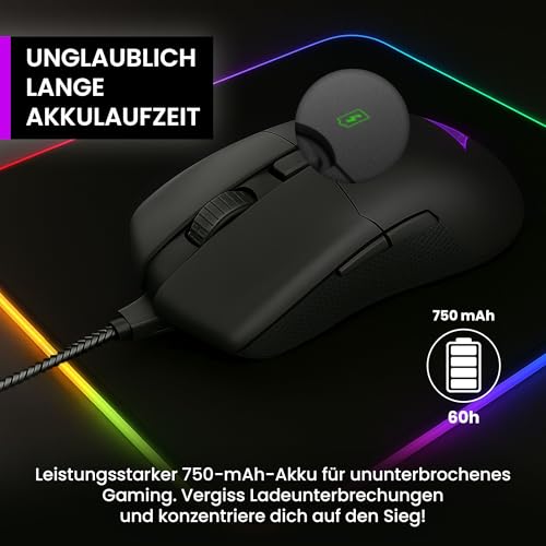 PREYON Gaming Maus mit Kabel 1.8 m und Kabellose Mouse für PC Gamingmaus Wireless - Programmierbare Tasten RGB-Leuchten 2.4G Hz USB Leichtgewicht 85 g 16K DPI Sensor-Anpassungen - Owl Schwarz Bild 3