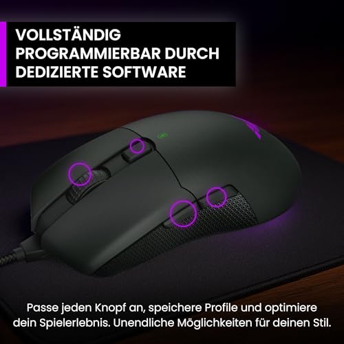 PREYON Gaming Maus mit Kabel 1.8 m und Kabellose Mouse für PC Gamingmaus Wireless - Programmierbare Tasten RGB-Leuchten 2.4G Hz USB Leichtgewicht 85 g 16K DPI Sensor-Anpassungen - Owl Schwarz Bild 5