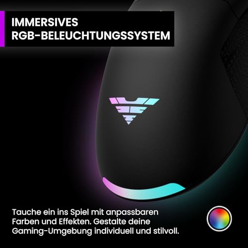 PREYON Gaming Maus mit Kabel 1.8 m und Kabellose Mouse für PC Gamingmaus Wireless - Programmierbare Tasten RGB-Leuchten 2.4G Hz USB Leichtgewicht 85 g 16K DPI Sensor-Anpassungen - Owl Schwarz Bild 6