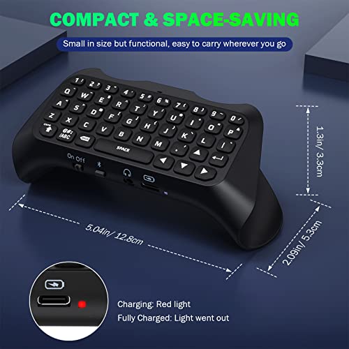 MoKo Grün Hinterlicht Tastatur für PS5 Controller, Kabellos PS5 Mini Tastatur Chatpad für Playstation 5 Controller, Integriert Tastaturlautsprecher mit 3,5 mm Buchse für Nachrichten & Chatten, Schwarz Bild 5