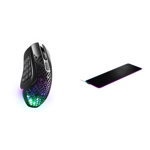 SteelSeries Aerox 9 Wireless Gaming-Maus – Ultraleicht für MMOs/MOBAs – 89 g Gewicht – 18 programmierbare Tasten – Bluetooth/2,4 GHz & QcK Prism Cloth XL - Gaming Mauspad – Größe XL Bild 1