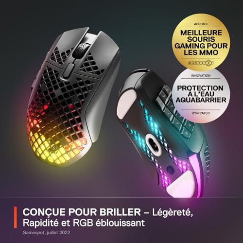 SteelSeries Aerox 9 Wireless Gaming-Maus – Ultraleicht für MMOs/MOBAs – 89 g Gewicht – 18 programmierbare Tasten – Bluetooth/2,4 GHz & QcK Prism Cloth XL - Gaming Mauspad – Größe XL Bild 3