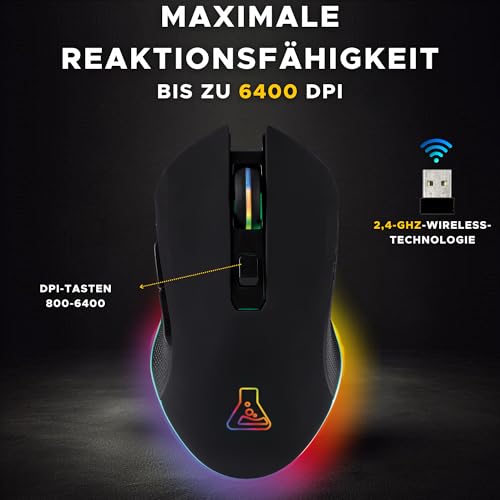THE G-LAB Kult Helium USB-Gamer-Maus mit Kabel - Optischer Sensor mit 800 bis 6400 DPI, 7-farbige LED-Hintergrundbeleuchtung, 6 Tasten - PC Mac Xbox One PS5 (Kabellos) Bild 2