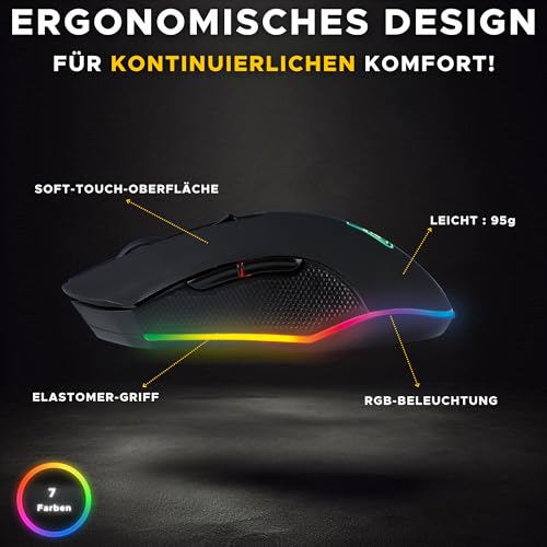 THE G-LAB Kult Helium USB-Gamer-Maus mit Kabel - Optischer Sensor mit 800 bis 6400 DPI, 7-farbige LED-Hintergrundbeleuchtung, 6 Tasten - PC Mac Xbox One PS5 (Kabellos) Bild 3