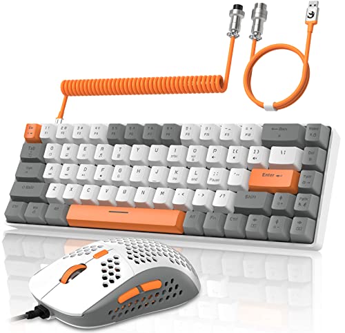 YINDIAO T8 60% RGB Gaming Tastatur und Maus Set + Gewendeltes USB-C Kabel,Kabelgebundene Mechanische Tastatur,68 Tasten TKL Compact Layout,Maus mit Wabenstruktur,Bis zu 6400DPI,für PC PS5 -Hellgrau Bild 1