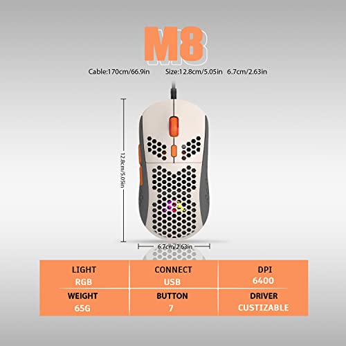 383 PRO Ultraleichte kabelgebundene Gaming-Maus, leichte Wabenschale, 6 RGB-atmungsaktive Hintergrundbeleuchtung, 6 einstellbare DPI 6400, USB-optisches Modell Win10/XP/Xbox/PS4/PS5/Mac/HP/Acer Bild 4