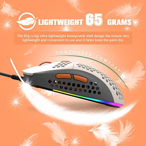 383 PRO Ultraleichte kabelgebundene Gaming-Maus, leichte Wabenschale, 6 RGB-atmungsaktive Hintergrundbeleuchtung, 6 einstellbare DPI 6400, USB-optisches Modell Win10/XP/Xbox/PS4/PS5/Mac/HP/Acer Bild 5
