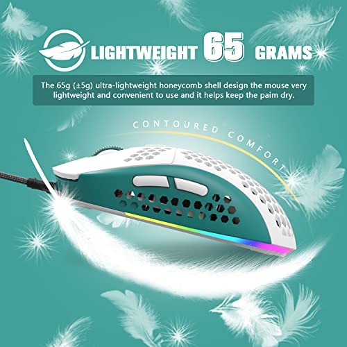 383 PRO Ultraleichte kabelgebundene Gaming-Maus, leichte Wabenschale, 6 RGB-atmungsaktive Hintergrundbeleuchtung, 6 einstellbare DPI 6400, USB-optisches Modell Win10/XP/Xbox/PS4/PS5/Mac/HP/Acer Bild 5