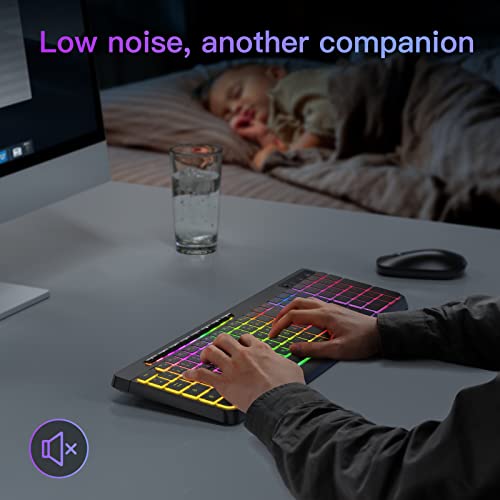 TECURS Tastatur Kabellose Gaming - Leise Tastatur QWERTZ Beleuchtet Ergonomisch Wasserdicht, 2.4Ghz Led Keyboard für Windows/Mac /PS4/ Xbox mit Multimedia-Tasten Schwarz Bild 4