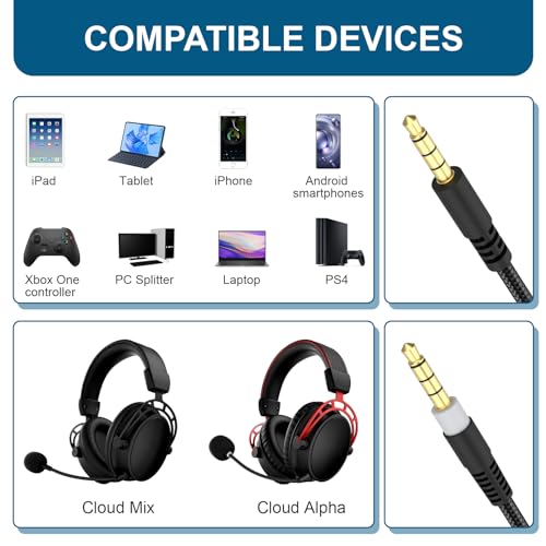 Cloud Alpha-Kabel für Kingston Cloud Mix Alpha Flight & Logitech G633 G933 Gaming-Headset, mit Stumm- und Lautstärkereglern (ohne Mikrofon, 4,9 m) Bild 2