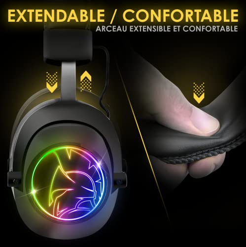 EMPIRE GAMING – WarCry P-W2 Wireless WiFi 2.4GHz Gaming-Headset RGB mit Abnehmbarer Mikrofon -PS5 / PS4 / PC/Mac/Switch – Surround-Stereo-Sound – Omnidirektionale Geräuschunterdrückung Bild 5