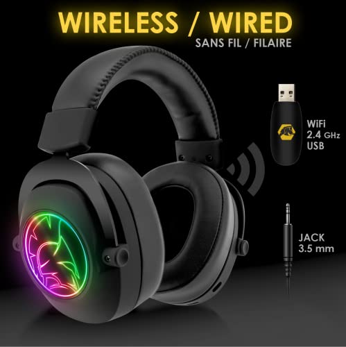 EMPIRE GAMING – WarCry P-W2 Wireless WiFi 2.4GHz Gaming-Headset RGB mit Abnehmbarer Mikrofon -PS5 / PS4 / PC/Mac/Switch – Surround-Stereo-Sound – Omnidirektionale Geräuschunterdrückung Bild 6