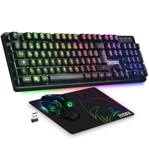 EMPIRE GAMING - Armor RF800 Wireless Wiederaufladbare Gaming Tastatur und Maus Set QWERTZ (DE-Layout) -Tastatur 2,4GHz RGB - Maus 4800 DPI mit Mauspad - PC PS4 PS5 Xbox One/Serie Mac - Schwarz Bild 1