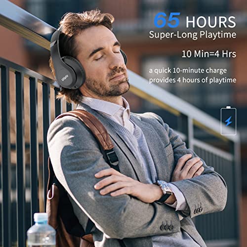 Uliptz Bluetooth Kopfhörer Over Ear, 65 Stunden Spielzeit Kopfhörer Kabellos mit 6 EQ-Modi, HiFi-Stereo Faltbares Bluetooth 6.0 Wireless Headphones für Reisen/Büro/Handy/PC (Schwarz) Bild 5