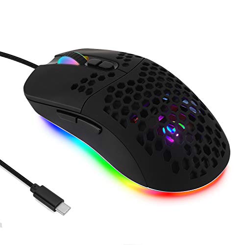 Kabelgebundene USB C Gaming Mäuse,Leichte Wabenschale,7200DPI,RGB-Leuchten für Apple MacBook,Computer oder Laptops mit Typ C Port-Mattschwarz Bild 1