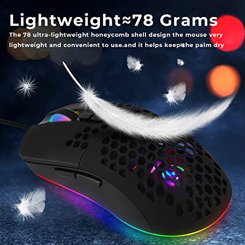 Kabelgebundene USB C Gaming Mäuse,Leichte Wabenschale,7200DPI,RGB-Leuchten für Apple MacBook,Computer oder Laptops mit Typ C Port-Mattschwarz Bild 3