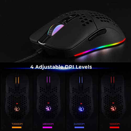 Kabelgebundene USB C Gaming Mäuse,Leichte Wabenschale,7200DPI,RGB-Leuchten für Apple MacBook,Computer oder Laptops mit Typ C Port-Mattschwarz Bild 4